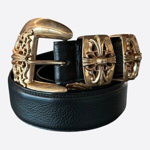 Chrome Hearts Black & Brass 3 Piece Leather Belt